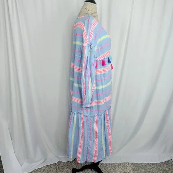 Vineyard Vines Swim Cover Up X Large Maxi Blue Striped Tassels - Picture 7 of 12